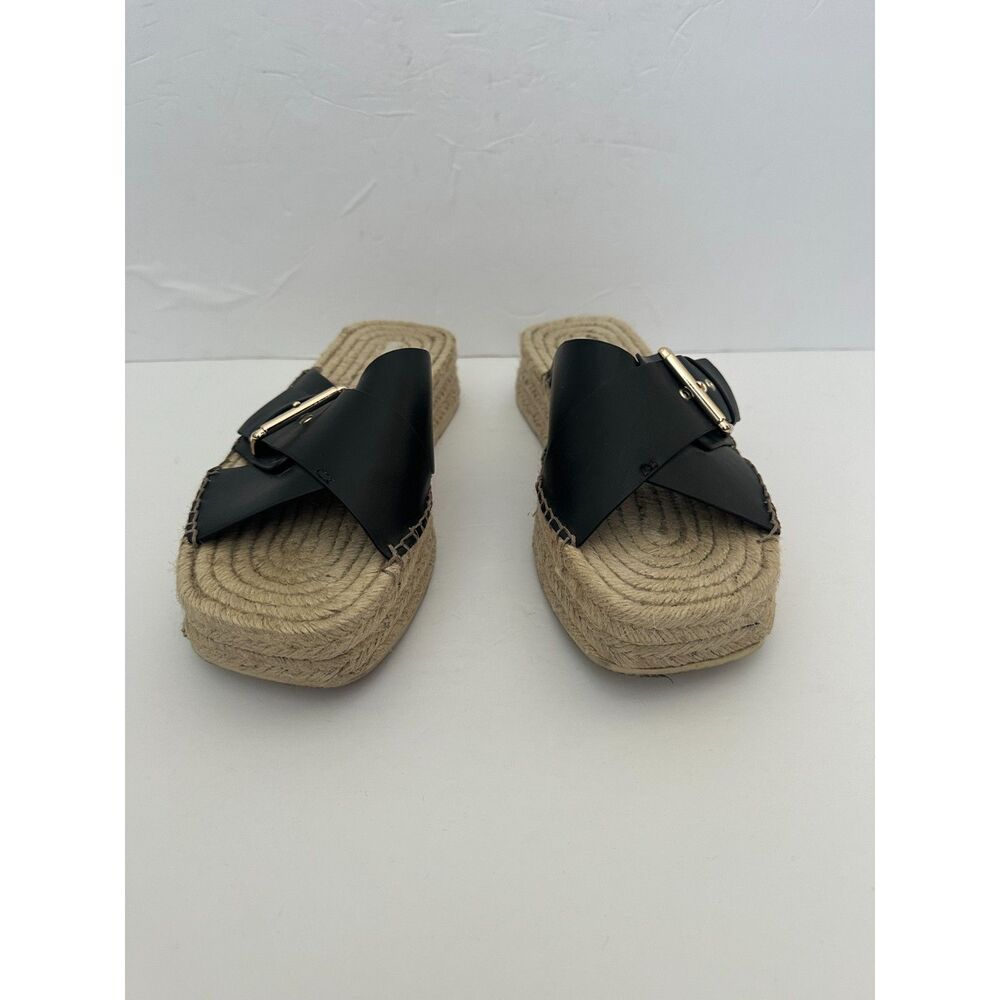 ZARA Faux Leather Black Jute Flatforms Platforms Espadrille Sandals Women's 9.5 - Picture 4 of 6